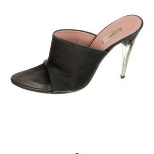 Black Prada Pointy Open Toe Satin Mule with clear heel size Size: 7 |US7, IT37